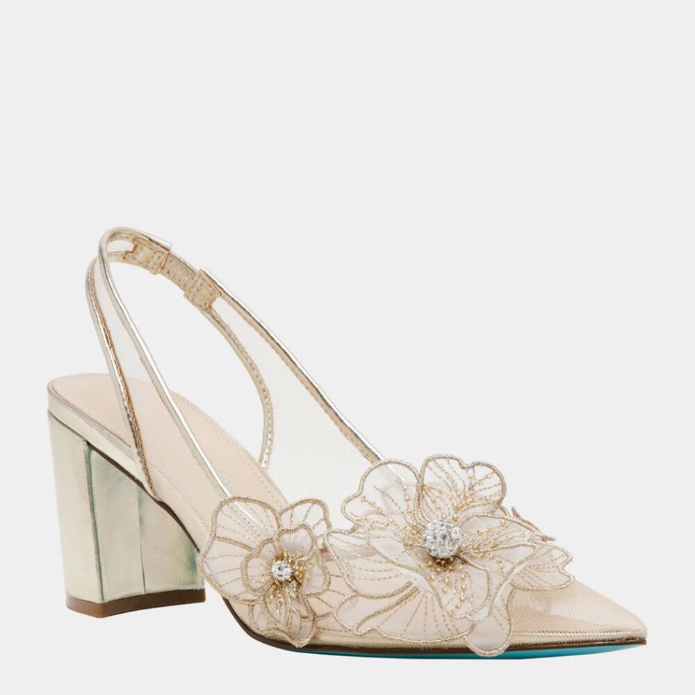 Betsey Johnson Petra Gold slingback heels